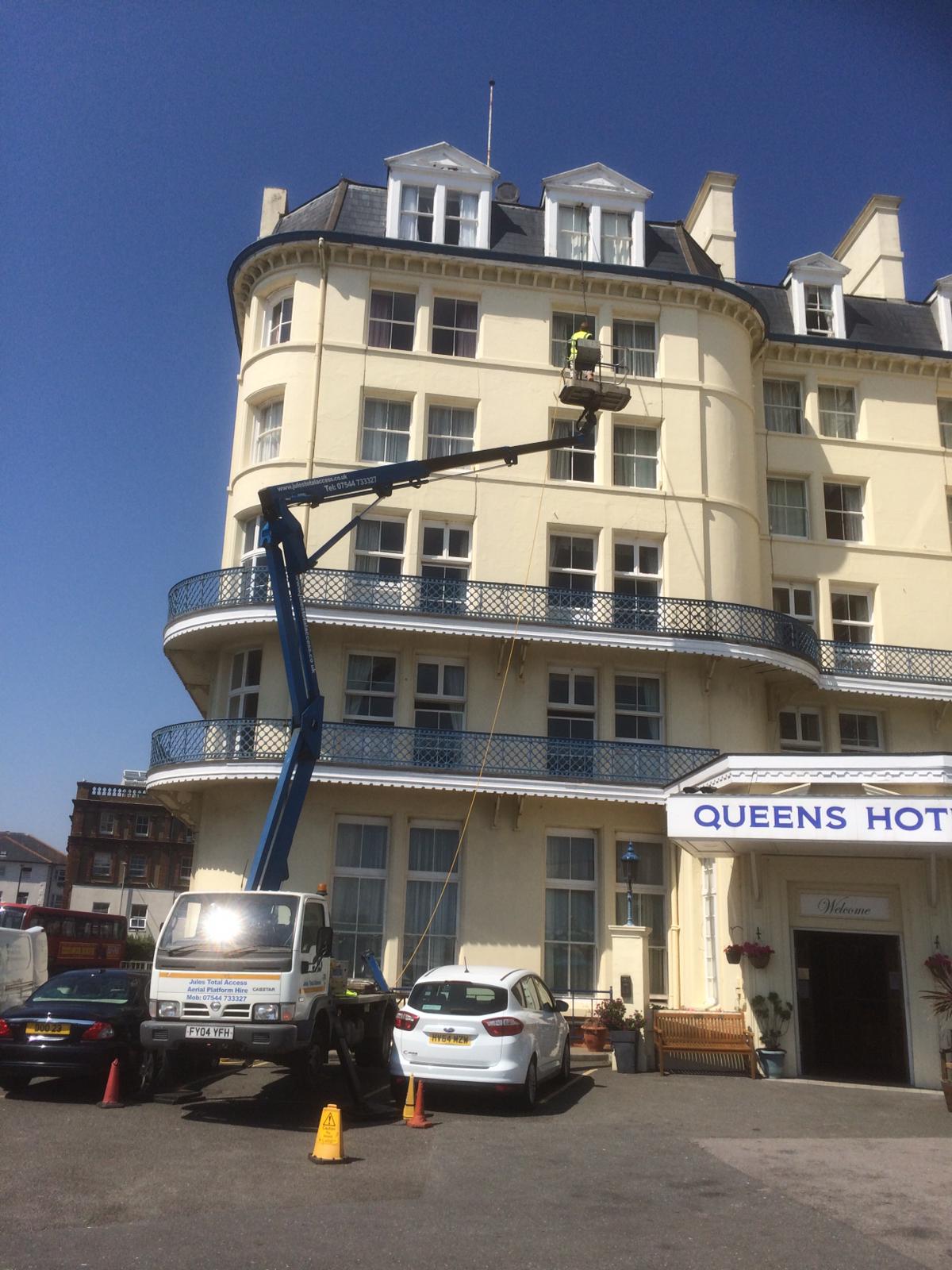 Cleaning windows at Eastbourne hotel